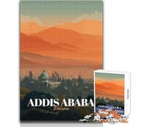 Jigsaw Puzzles 1000 Piece for Adults Addis Ababa, Ethiopia Travel Poster Brainteaser Family Games Learning Educational Birthday Gift Size 50x75cm