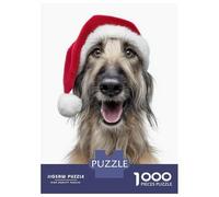 Jigsaw Puzzles 1000 Piece for Adults Afghan Hound Dog with Santa Hat Teenager Puzzles Relax Games Presents for Women Gifts for Friends And Family 38x26cm/1000pcs