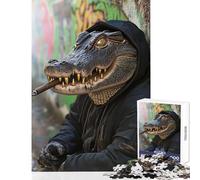 Jigsaw Puzzles 1000 Piece for Adults Alligator in Hoodie Educational Toy Gift Birthday Relax Games Artists' Collection, Fine Arts Size 38x52cm