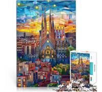 Jigsaw Puzzles 1000 Piece for Adults Barcelona Sunset Mosaic Hand speed competition Every Piece is Unique - Challenging Family Fun Game 26x38cm