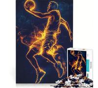 Jigsaw Puzzles 1000 Piece for Adults Basketball Player in Flames, Brain Teaser Game, Pattern Assembly, Improving Love between Couples 38x26cm