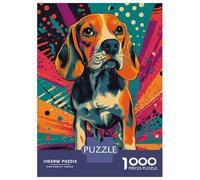 Jigsaw Puzzles 1000 Piece for Adults Beagle in Retro Style Retro Pop Art Beagle Portrait Jigsaw for Adults Toy Wall Decor Home Decoration Challenging To Complete 38x26cm/1000pcs