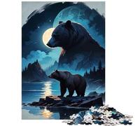 Jigsaw Puzzles 1000 Piece for Adults Bear by The Lake Under Moonlight Challenging To Complete Stress Reliever Educational Toy for And from 14 Years And over (50x75cm)