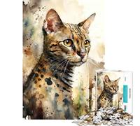 Jigsaw Puzzles 1000 Piece for Adults Bengal Cat Watercolor Art Hands-on Game for Educational Game Challenge Toy Great Gifts And Toys For Family Fun (Size 50x75cm)