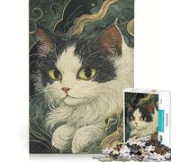 Jigsaw Puzzles 1000 Piece for Adults Black And White Japanese Cat, Brain Teaser Game, Pattern Assembly, Improving Love between Couples 50x75cm