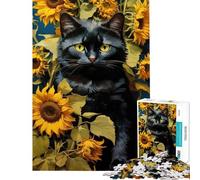 Jigsaw Puzzles 1000 Piece for Adults Black Cat And Flowers Help The Brain Exercise Improve Memory Educational Game for Age 14+ Game (38x52cm)