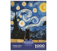 Jigsaw Puzzles 1000 Piece for Adults Black Cat And Starry Night Adult Puzzles Relaxing Games Analysis And Logic Great Gift for Gaming 38x26cm/1000pcs