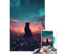 Jigsaw Puzzles 1000 Piece for Adults Black Cat Gazing at Starry Sky Learning Educational Toys Educational Game Hand Speed Race Great Gifts (Size 75x50cm)