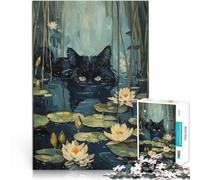 Jigsaw Puzzles 1000 Piece for Adults Black Cat Hiding in River Familienspaß eignet sich ideal als Geschenk für die ganze Familie38x26cm