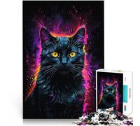Jigsaw Puzzles 1000 Piece for Adults Black Cat Neon Art Challenging Game and Family Play Educational Game for Birthday, Chrismas 26x38cm