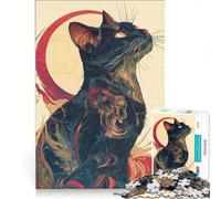 Jigsaw Puzzles 1000 Piece for Adults Black Japanese Cute Cat, Brain Teaser Game, Pattern Assembly, Improving Love between Couples 50x75cm
