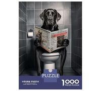Jigsaw Puzzles 1000 Piece for Adults Black Labrador on Toilet Jigsaw for Adults Toy Wall Decor Home Decoration Challenging To Complete 70x50cm/1000pcs