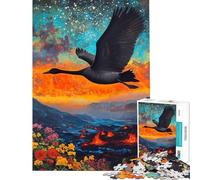 Jigsaw Puzzles 1000 Piece for Adults Black Swan Flying Over Volcanic Landscape Teenager Puzzles DIY Toys Precision Cutting Challenging To Complete (Size 38x52cm)