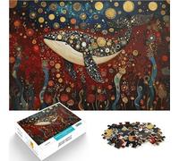 Jigsaw Puzzles 1000 Piece for Adults Blue Whale in a Golden Starry Ocean Made of cardboard，Suitable for people aged 14 and above Interesting stress reduction Birthday Gifts。size：38x52cm