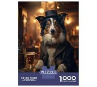 Jigsaw Puzzles 1000 Piece for Adults Border Collie in The Pub Jigsaw for Adults Toy Wall Decor Home Decoration Challenging To Complete 70x50cm/1000pcs