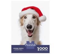 Jigsaw Puzzles 1000 Piece for Adults Borzoi Dog with Santa Hat Portrait Jigsaw for Adults Toy Wall Decor Home Decoration Challenging To Complete 52x38cm/1000pcs
