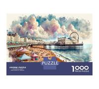 Jigsaw Puzzles 1000 Piece for Adults Brighton Beach Watercolor Painting Jigsaw for Adults Toy Wall Decor Home Decoration Challenging To Complete 70x50cm/1000pcs