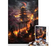 Jigsaw Puzzles 1000 Piece for Adults Burning Temple with Samurai Jigsaw 1000 Pieces Family Games Great Gifts for Games Home Art Decor (50x75cm)
