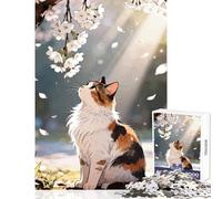 Jigsaw Puzzles 1000 Piece for Adults Calico Cat Under Cherry Blossoms 1000 Jigsaw Puzzle Toy Wall Decor Birthday Gifts for The Whole Family (38x52cm)