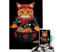 Jigsaw Puzzles 1000 Piece for Adults Cat Chef with Ramen Bowl Illustration Help The Brain Exercise Improve Memory Educational Game for Age 14+ Game (50x75cm)