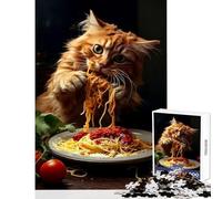 Jigsaw Puzzles 1000 Piece for Adults Cat Eating Spaghetti Educational Toy Gift Birthday Relax Games Artists' Collection, Fine Arts Size 38x52cm