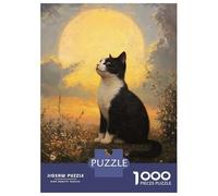 Jigsaw Puzzles 1000 Piece for Adults Cat Gazing at The Moon Jigsaw for Adults Hands-on Game Wall Decoration Great Gift for Gaming 52x38cm/1000pcs