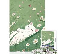 Jigsaw Puzzles 1000 Piece for Adults Cat Nap Daisy Field Educational Toy Gift Birthday Relax Games Artists' Collection, Fine Arts Size 38x26cm
