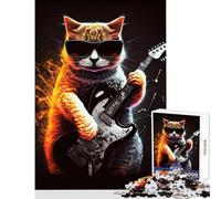 Jigsaw Puzzles 1000 Piece for Adults Cat Playing Guitar Toy Wall Decor Art Work Gift Hands-on Game Artists' Collection, Fine Arts Size 50x75cm
