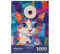Jigsaw Puzzles 1000 Piece for Adults Cat with Toilet Paper Hat Jigsaw for Adults Hands-on Game Wall Decoration Great Gift for Gaming 38x26cm/1000pcs