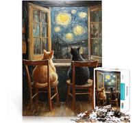 Jigsaw Puzzles 1000 Piece for Adults Cats Couple Watching Starry Night Pattern assembly Birthday Present, Gifts, Wall Art 50x70cm
