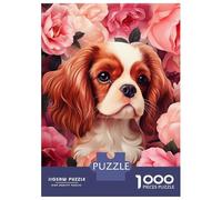 Jigsaw Puzzles 1000 Piece for Adults Cavalier King Charles Spaniel in Roses Jigsaw for Adults Toy Wall Decor Home Decoration Challenging To Complete 52x38cm/1000pcs