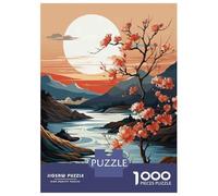 Jigsaw Puzzles 1000 Piece for Adults Cherry Blossom Sunset Landscape-2 Puzzles for Adults Brain Teaser Game Difficult Hard Educational Challenge 38x26cm/1000pcs