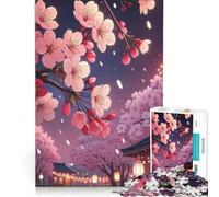 Jigsaw Puzzles 1000 Piece for Adults Cherry Blossoms And Japanese Lanterns, Brain Teaser Game, Pattern Assembly, Improving Love between Couples 38x52cm