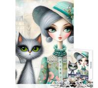 Jigsaw Puzzles 1000 Piece for Adults Chic Lady And Tabby Cat Jigsaw 1000 Piece Impossible Game Great Gifts for Games Enhance Memory (38x26cm)