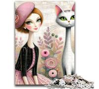 Jigsaw Puzzles 1000 Piece for Adults Chic Parisian Cat Lady Precision Cutting for Educational Game Birthday Gifts 50x75cm
