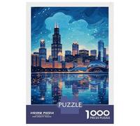 Jigsaw Puzzles 1000 Piece for Adults Chicago Skyline at Night Jigsaw for Adults Family Game Wall Decoration Challenging To Complete 52x38cm/1000pcs