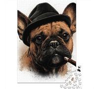 Jigsaw Puzzles 1000 Piece for Adults Chill French Bulldog with Cigar Puzzles for Adults Brain Teaser Game Difficult Hard Educational Challenge 70x50cm/1000pcs