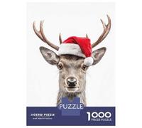 Jigsaw Puzzles 1000 Piece for Adults Christmas Deer with Santa Hat Portrait Jigsaw for Adults Toy Wall Decor Home Decoration Challenging To Complete 70x50cm/1000pcs