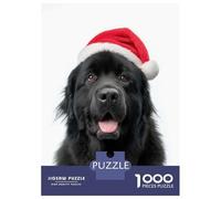 Jigsaw Puzzles 1000 Piece for Adults Christmas Newfoundland Dog with Santa Hat Jigsaw for Adults Hands-on Game Wall Decoration Great Gift for Gaming 38x26cm/1000pcs