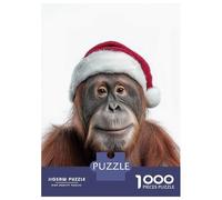 Jigsaw Puzzles 1000 Piece for Adults Christmas Orangutan Wearing Santa Hat Jigsaw for Adults Hands-on Game Wall Decoration Great Gift for Gaming 70x50cm/1000pcs