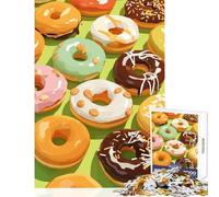Jigsaw Puzzles 1000 Piece for Adults Colorful Donuts on Green Background Educational Toy Gift Birthday Relax Games Artists' Collection, Fine Arts Size 50x75cm