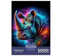 Jigsaw Puzzles 1000 Piece for Adults Colorful Rhino Wall Art Print Puzzles for Adults Brain Teaser Game Difficult Hard Educational Challenge 52x38cm/1000pcs