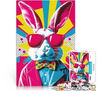 Jigsaw Puzzles 1000 Piece for Adults Cool Bunny in Sunglasses Stressabbau mit vollständig ineinander greifenden, zufällig geformten Teilen75x50cm