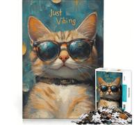 Jigsaw Puzzles 1000 Piece for Adults Cool Cat Vibes - Just Vibing, Practical Game, For Family Fun, Unique Gifts for Birthday And Christmas 38x26cm