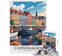 Jigsaw Puzzles 1000 Piece for Adults Copenhagen Denmark Cityscape Nyhavn Educational Toy Gift Birthday Relax Games Artists' Collection, Fine Arts Size 38x52cm