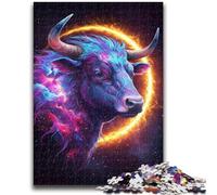 Jigsaw Puzzles 1000 Piece for Adults Cosmic Bull Fiery Animal Tough Challenge with Matching Poster And Trivia Sheet 38x26cm