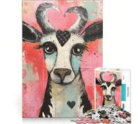 Jigsaw Puzzles 1000 Piece for Adults Cow with Heart Valentines Day Mixed Media, Practical Game, For Family Fun, Unique Gifts for Birthday And Christmas 50x75cm