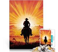 Jigsaw Puzzles 1000 Piece for Adults Cowboy Silhouette at Sunset Denkspiel denn eignet sich ideal als Geschenk für die ganze Familie52x38cm