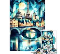 Jigsaw Puzzles 1000 Piece for Adults Cubist Paris Skyline with Eiffel Tower And Seine Adult Jigsaw Puzzle Relax Games Staycation Kill Time Challenging To Complete (Size 38x52cm)