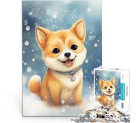 Jigsaw Puzzles 1000 Piece for Adults Cute Shiba Inu Puppy in Snow Präzisionsschnitt mit passendem Poster und Quizblatt75x50cm